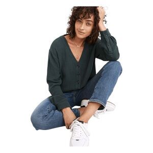 Madewell‎ Lightspun Evert Top Midnight Green Gauzy Heavyweight Knit M